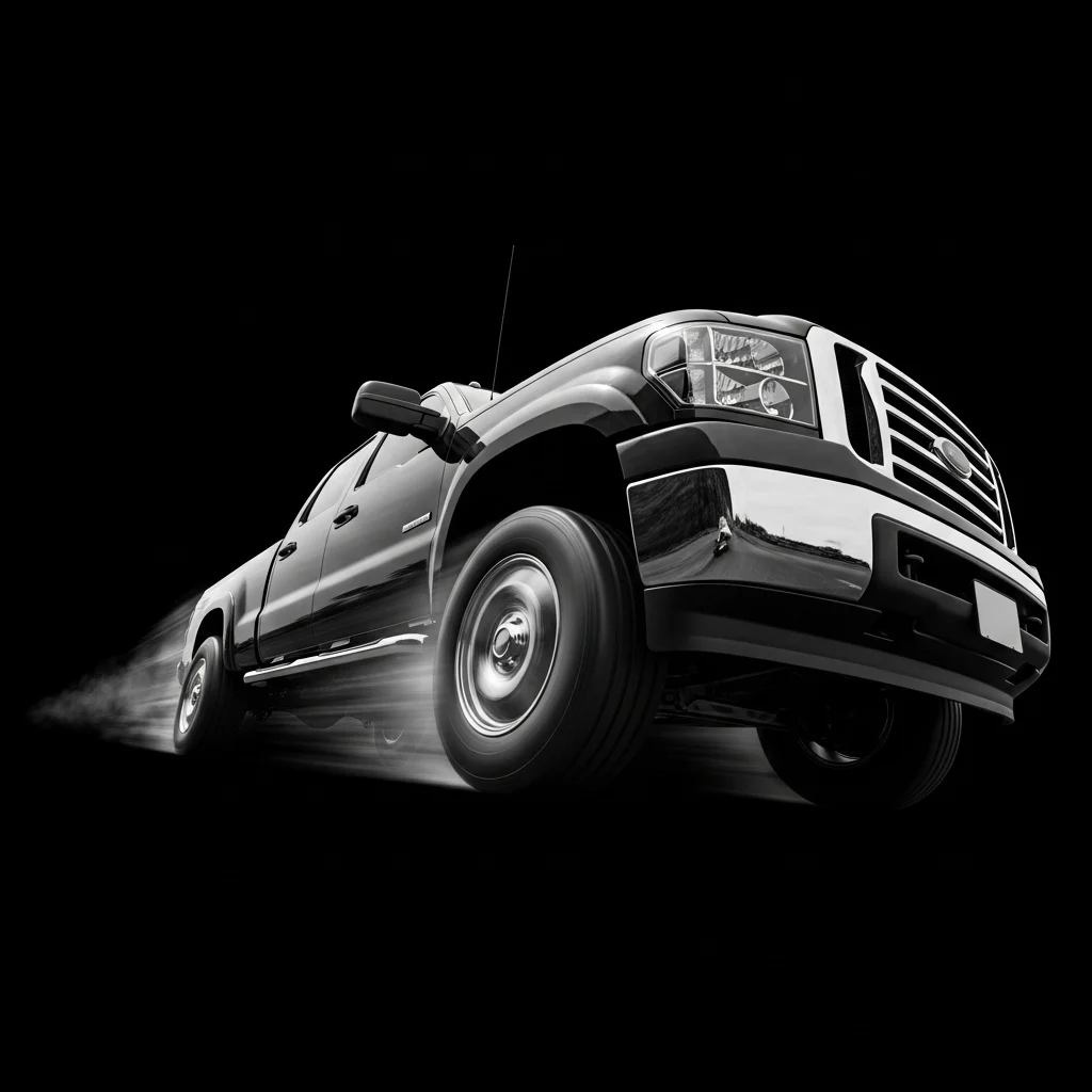 A pickup truck in motion on a dark background
